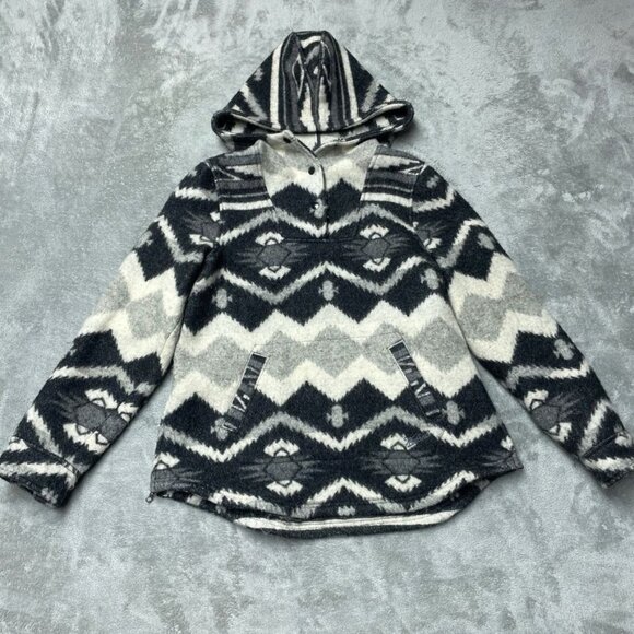 Woolrich Womens Hooded Wool Blend Pullover Sweater M Tribal Pattern c099 - Picture 1 of 10
